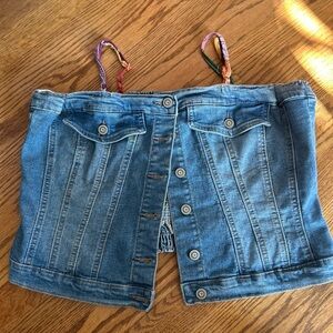 Project Rebel YTK Denim Button-Up Tube Top adjustable straps size XL